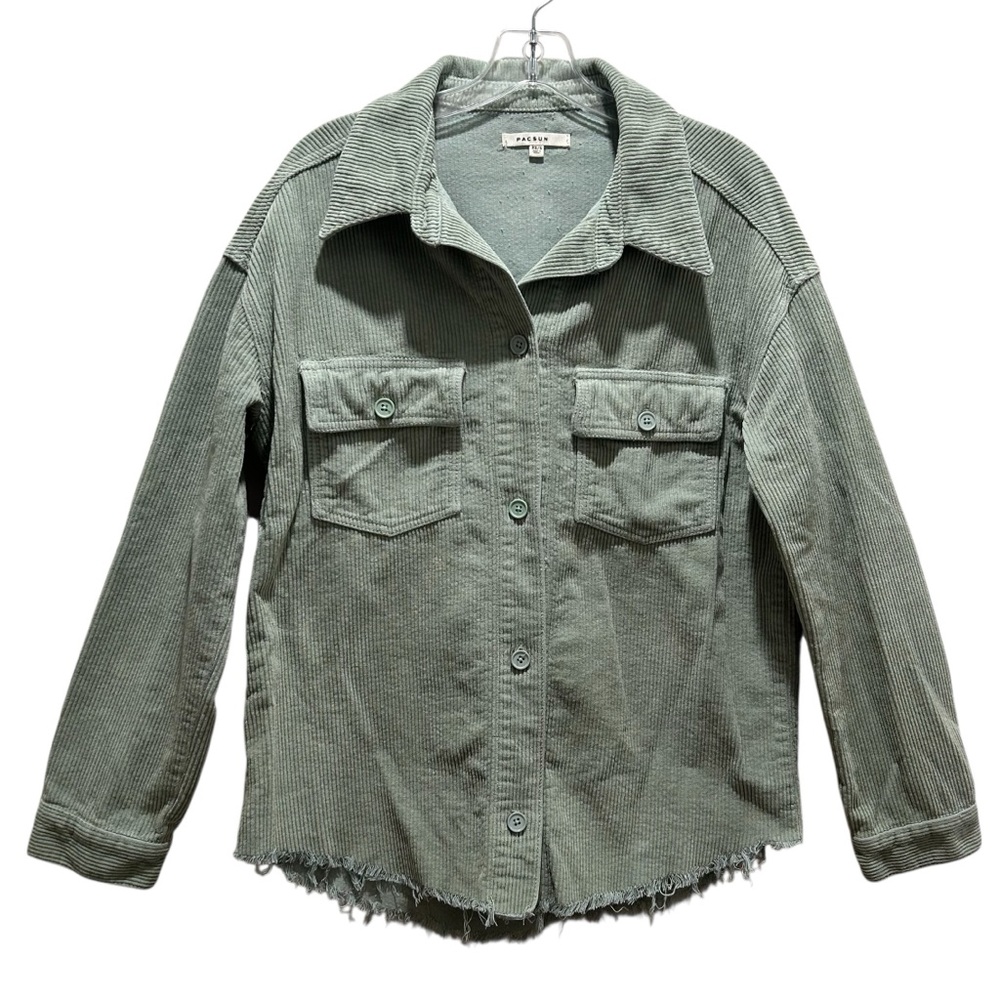 PacSun Mint Corduroy Button-Up Shacket with Breast Pockets and Raw Edge - XS/S